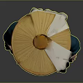 Traditional Costume With Blue Robe Red Sash Yellow Apron Bamboo Hat White Headscarf And Boots