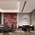 Modern Private Dining Room With Large Windows City View And Herringbone Flooring 3d model