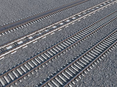 Multiple Parallel Railway Tracks With Steel Rails Concrete Sleepers And Gravel Bed 3d model