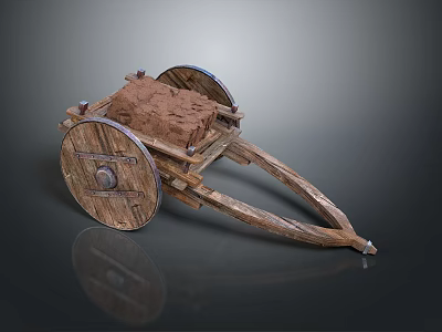 Vintage Wooden Garden Cart Ornament With Decorative Wheels And Rustic Design 3d model