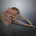 Vintage Wooden Garden Cart Ornament With Decorative Wheels And Rustic Design