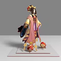 Elegant Traditional Game Movie Character With Intricate Headdress Colorful Robe And Red Spherical Ornaments