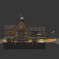 Scenic Rustic Log Cabin With Wooden Deck Dock And Small Boat By Water