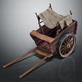 Ancient Wooden Cart With Canvas Cover Wooden Wheels Handles And Frame
