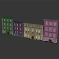 Architectural Building Models In Various Colors And Styles With Windows Doors And Reflective Ground