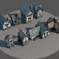 Multiple European Style Architecture Models with Diverse Roof Designs and Stone Wall Details