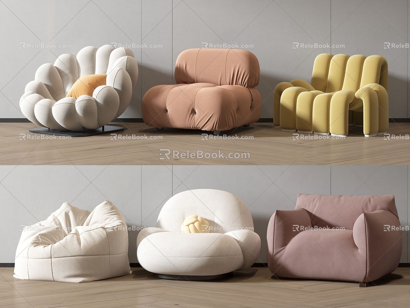 Modern Cream Style Sofa Lazy Sofa Combination Cream Sofa Lazy Sofa Combination 3d model