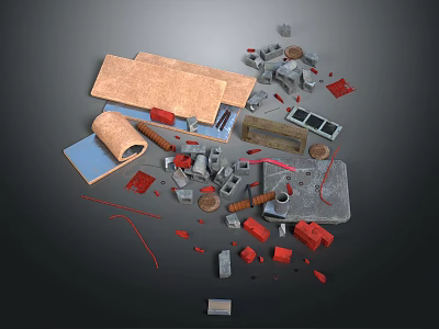 Other Various Items And Materials Such As Bricks Wood Pipes And Fabric Pieces 3d model