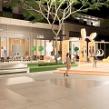 Modern Commercial Plaza Landscape With ZHONGHAI Signage Building Facade Lighting And Pedestrians
