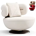 Modern White Upholstered Accent Chair With Plush Cushion Curved Arms And Round Wooden Base
