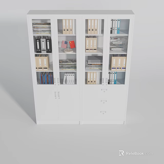 White Office Filing Cabinet With Multiple Shelves Holding Organized Folders And Documents 3d model 