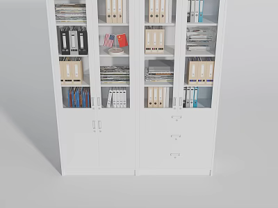 White Office Filing Cabinet With Multiple Shelves Holding Organized Folders And Documents 3d model