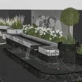 Modern Garden Design with Marble Water Feature Fountain Green Plants and Flowers