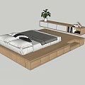 Modern Wooden Platform Bed With Storage Drawers And Floating Nightstand Plant And Books