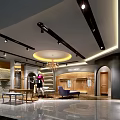 Modern Clothing Store Interior With Chandelier Golden Decor Marble Floor Display Racks And Black Counter
