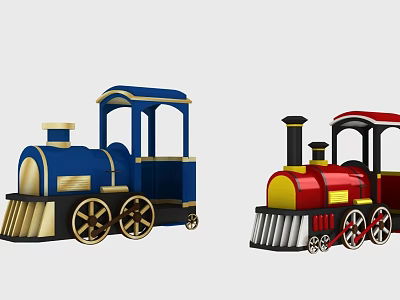 Electric Toy Trains Blue and Red Classic Design for Kids Play 3d model