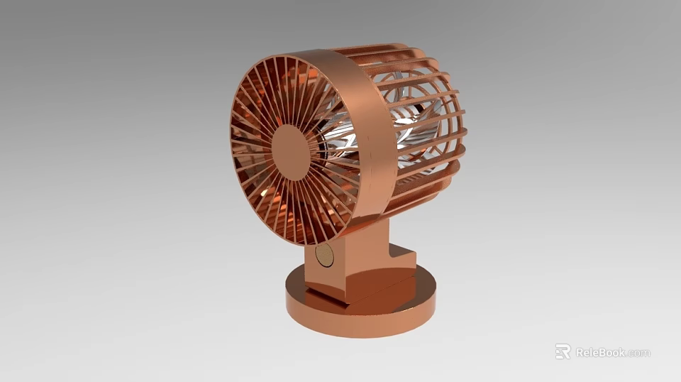 Copper Air Cooler Fan With Modern Metal Grille And Circular Base Design 3d model 