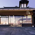Traditional Chinese Storefront In Evening Featuring Wooden Panels Large Glass Windows And Eaves
