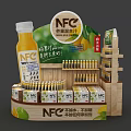 Promotional NFC Juice Display Stand With Bottles Cartons And Wooden Shelves