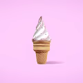 Creamy White Ice Cream In Brown Waffle Cone With Black Sprinkles On Pink Background