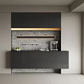 Modern Open Kitchen Interior Featuring Stylish Wine Cabinet And Countertop