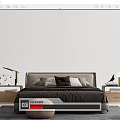 Modern Double Bed With Nightstands Table Lamps Pillows Rug And Pouf