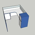 L Shaped Office Desk Featuring Blue Storage Cabinet And Gray Frame 3d model