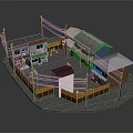 Cartoon Village Scene With Colorful Houses Wooden Fence Street And Electric Poles