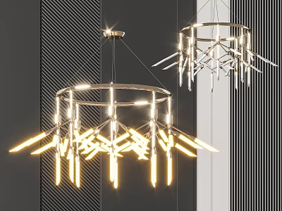 Modern Stylish Chandelier With Circular Metal Frame And Warm LED Light Decorative Spikes 3d model