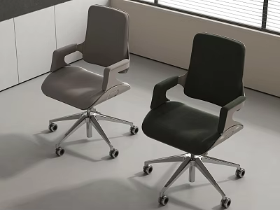 Modern Office Chairs with Armrests Metal Base Rolling Wheels in Gray and Dark Green 3d model