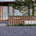 Modern Commercial Storefront Design With Glass Doors Wooden Panels And Green Plants