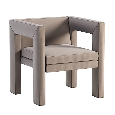 Modern Accent Chair With Beige Fabric Upholstery Square Armrests And Sturdy Legs 3d model