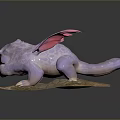 Purple Fantasy Creature With Pink Wings Sharp Teeth And Claws On Cracked Ground