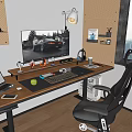 Modern Computer Desktop Computer Mouse Keyboard Display Handmade Tablet PC Desk and Chair 3d model
