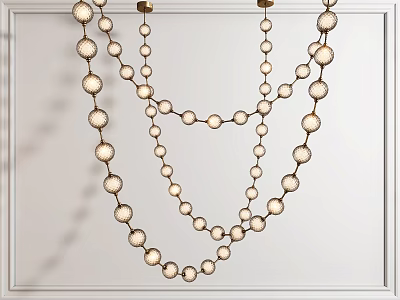 Modern Multi Layered Chandelier Design With Gold Chains And Circular Decorative Balls 3d model