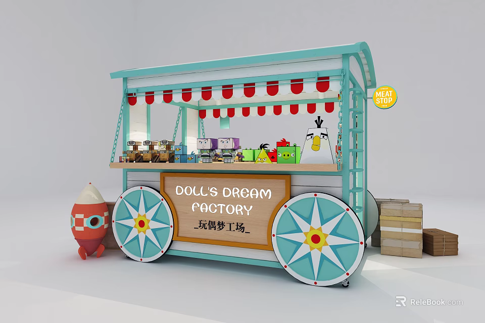 Dolls Dream Factory Toy Vending Cart With Colorful Decorations And Display Window 3d model 
