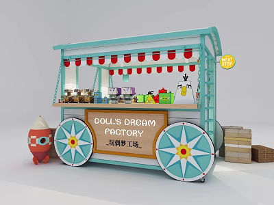 Dolls Dream Factory Toy Vending Cart With Colorful Decorations And Display Window 3d model