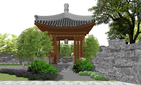 Chinese style park pavilion view pavilion 3d model