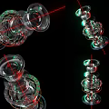 Transparent Mechanical Structures With Red Green Laser Lines And Stacked Components On Black Background 3d model