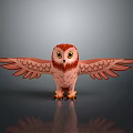 3D Model Owl With Spread Wings Red Head And Yellow Eyes Standing On Black Surface