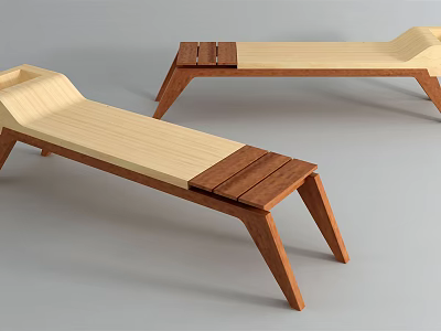 Modern Public Chairs With Light And Dark Wooden Slats And Ergonomic Design 3d model
