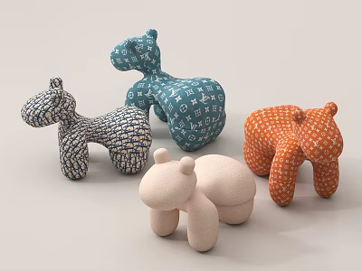 Cute Animal Shaped Soft Children's Chairs with Various Colors for Kids Playroom 3d model
