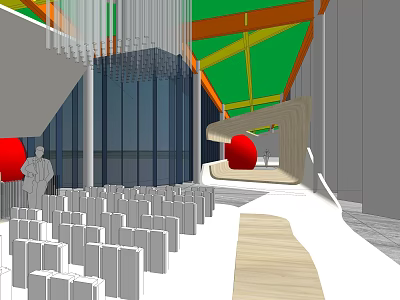 Modern Sales Office Interior Design With Arranged Seats Red Decorative Ball And Wooden Floor 3d model