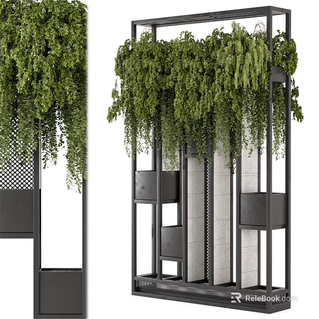 Decorative Ornament Set With Hanging Green Plants And Metal Frame Structure 3d model 