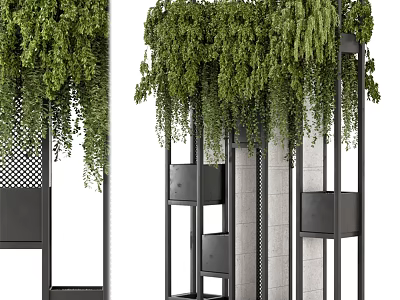 Decorative Ornament Set With Hanging Green Plants And Metal Frame Structure 3d model