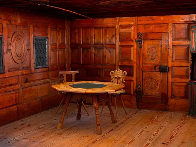 Vintage Wooden KTV Interior With Round Table Chairs And Wooden Walls 3d model