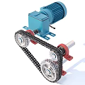 Industrial Equipment With Blue Motor Chain Drive System And Mechanical Gears Components