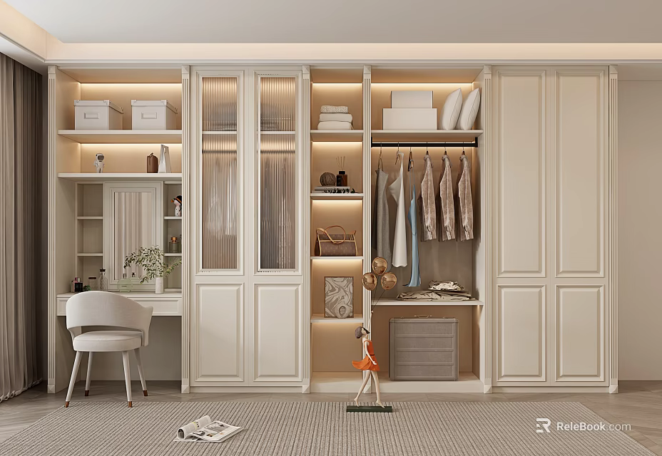 Modern Built in Wardrobe Interior Design With Glass Doors Hanging Rods And Organized Storage 3d model 