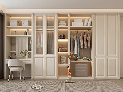 Modern Built in Wardrobe Interior Design With Glass Doors Hanging Rods And Organized Storage 3d model