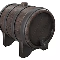Rustic Wooden Barrel With Metal Hoops Tap And Stand Structure